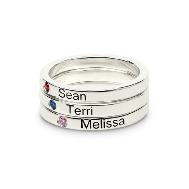 Personalised Birthstone Stackable Name Ring Personalised stackable name ring with inset birthstone detail