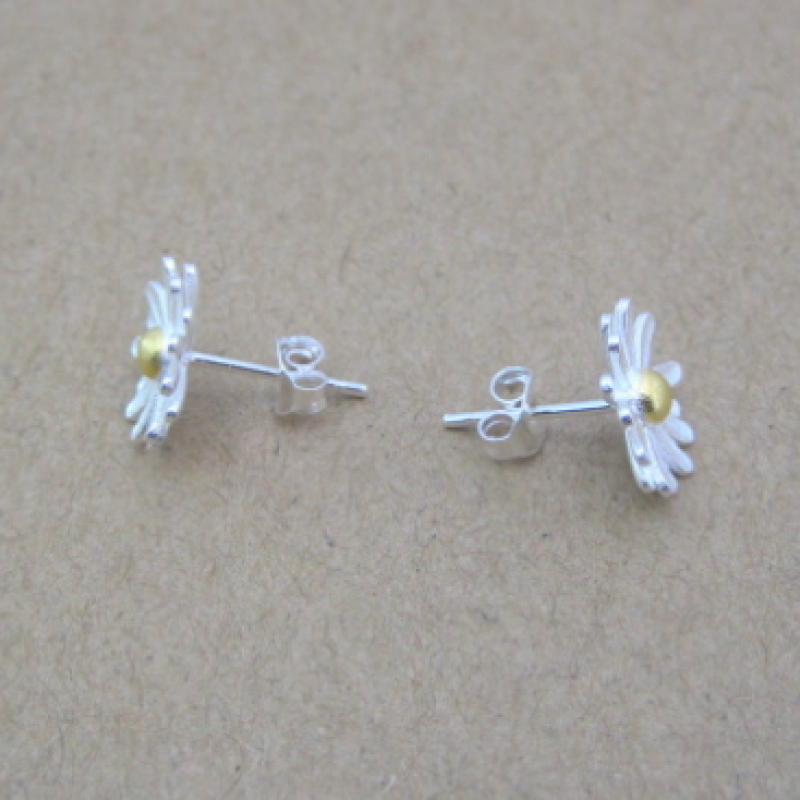 Dainty Sterling Silver Sunflower Earrings Dainty sunflower earrings with silver petals and yellow gold-plated centres