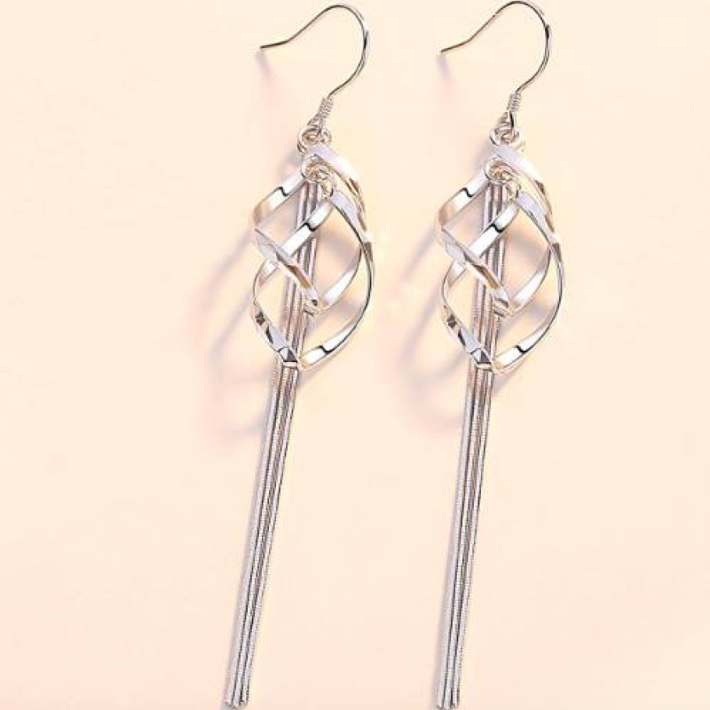 Long tassel drop earrings with geometric pendants