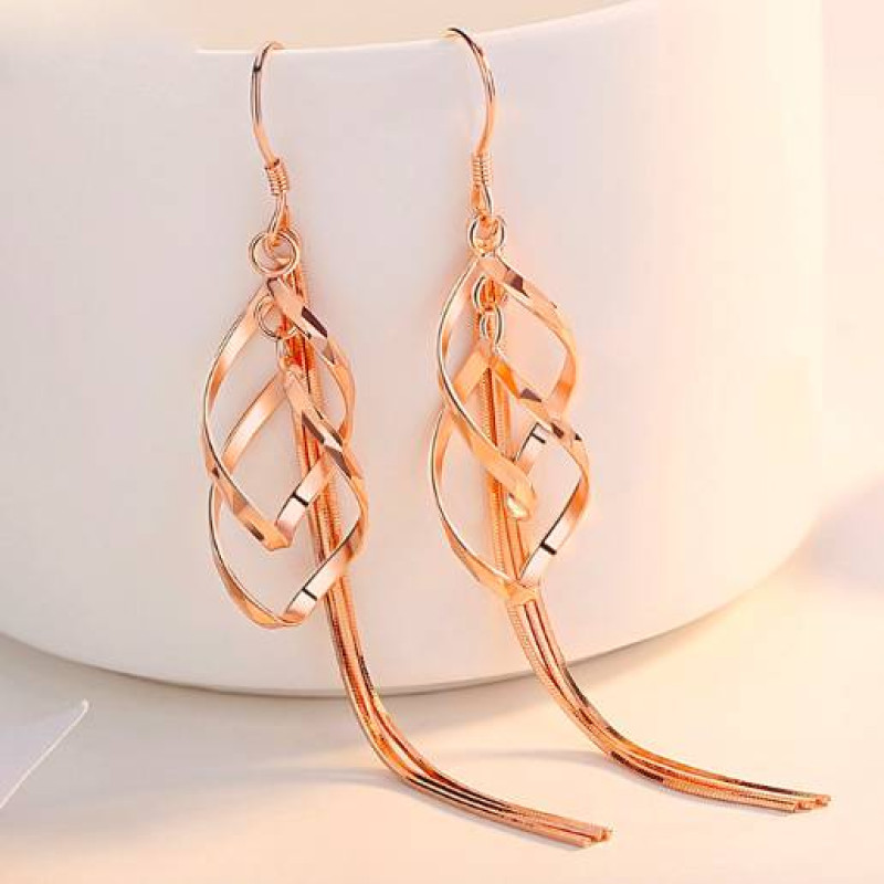 Long tassel drop earrings with geometric pendants