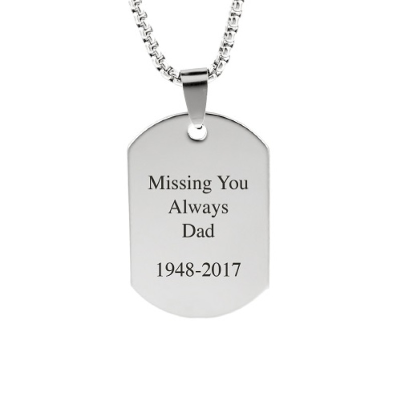 Engraved Dog Tag Necklace Back Back of an engraved dog tag necklace