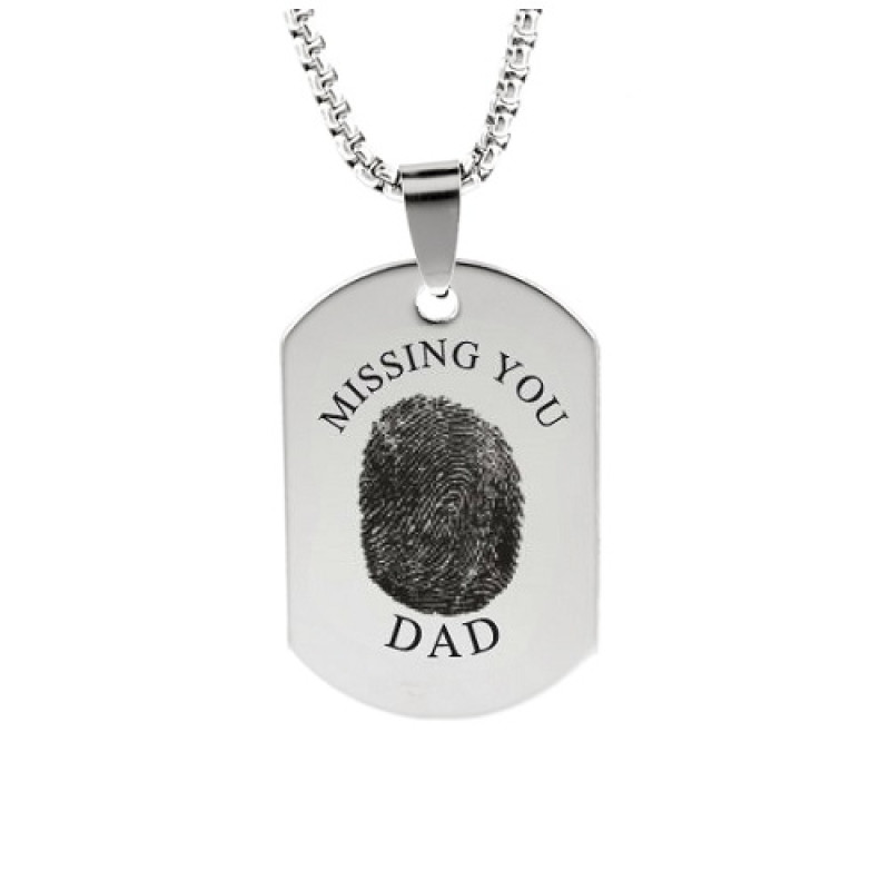 Inked fingerprint dog tag necklace with personalised fingerprint engraving