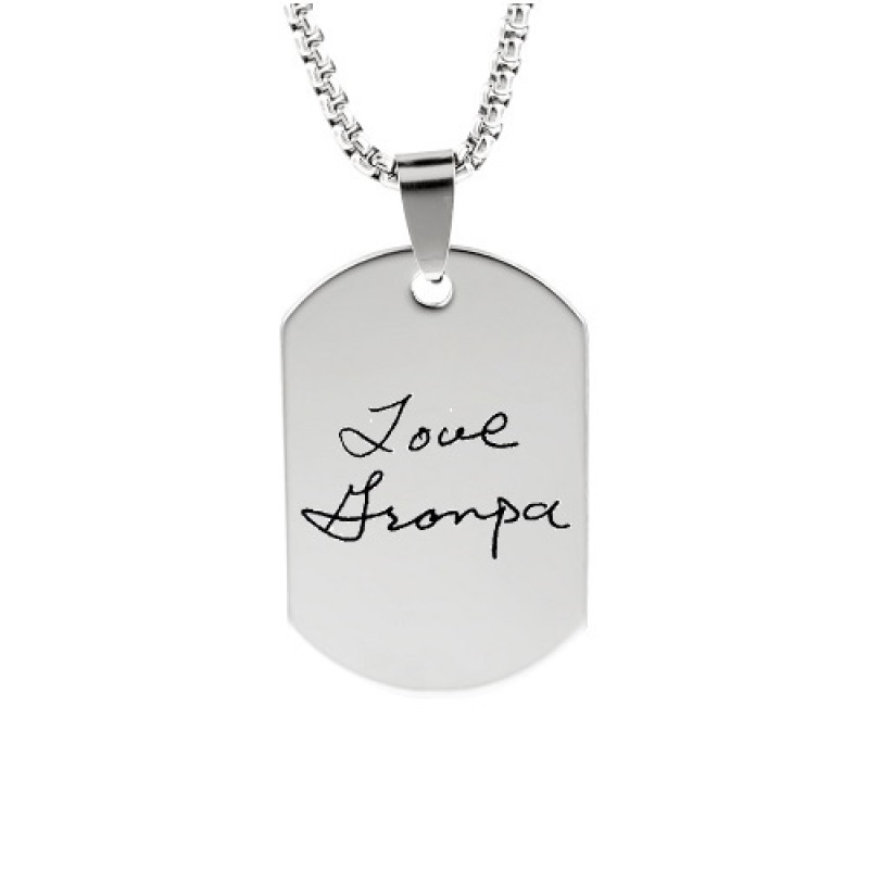 Inked Fingerprint Dog Tag Necklace with signature engraving