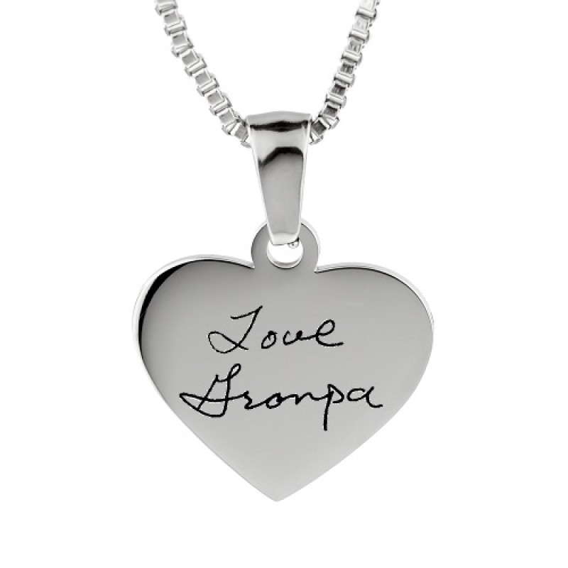 Heart Pendant Signature Engraving Heart pendant showing signature engraving