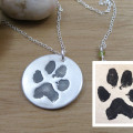 Personalised Pet Paw Print Pendant Necklace Personalised round pet paw print pendant necklace