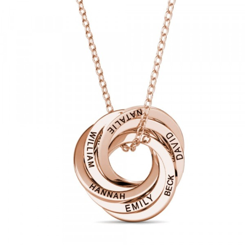 Six-Ring Russian Ring Necklace Rose gold six-ring Russian ring necklace