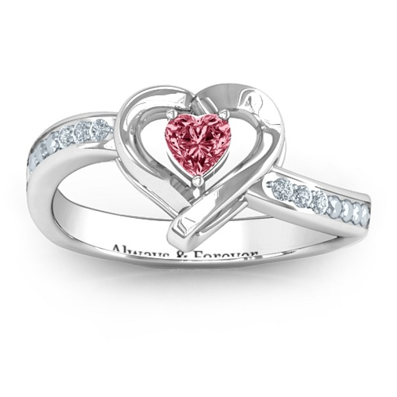 Accented heart ring shown from an alternate angle