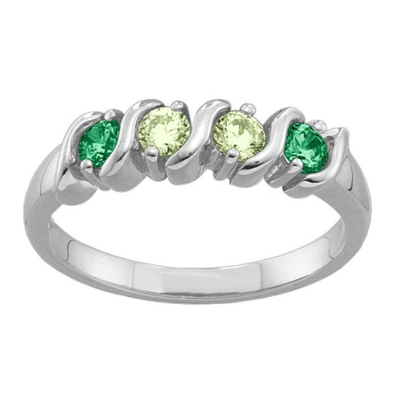 2-6 Gemstones S-Curve Ring with S-shaped curves and round gemstone settings