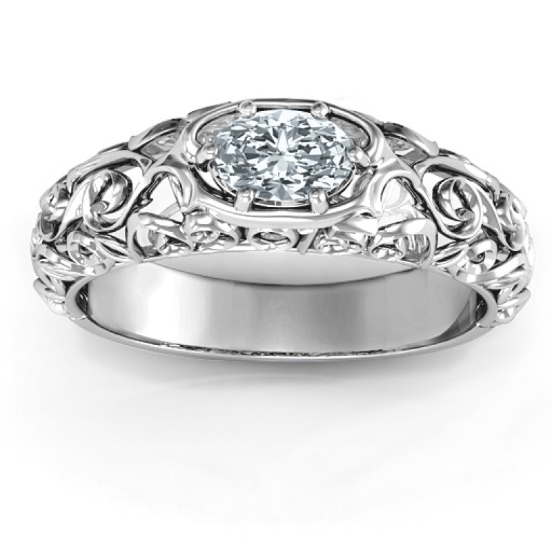 Personalized vintage graduation ring with a cursive 2015 cutout and oval centre stone