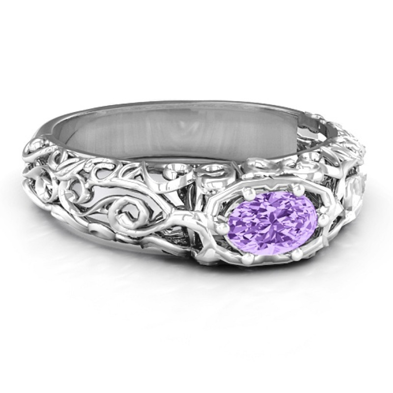 Personalized vintage graduation ring with a year cutout and oval centre stone