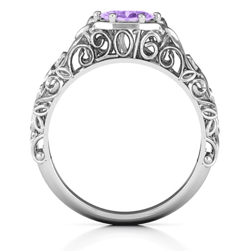 Personalized vintage graduation ring side view
