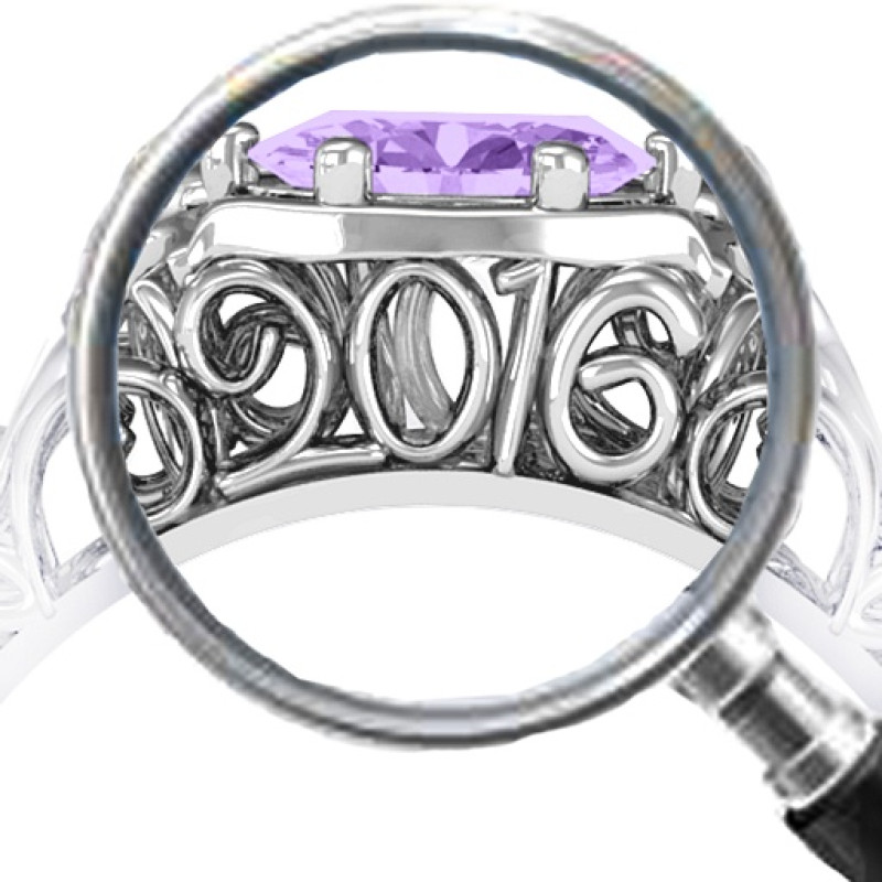 Personalized vintage graduation ring close-up