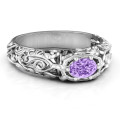 Personalized vintage graduation ring with oval centre stone and year cutout