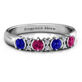 3–6 stone circular half bezel ring with twin accent detailing