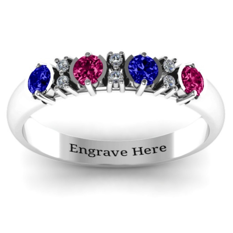 3–6 stone circular half bezel ring with twin accent detailing