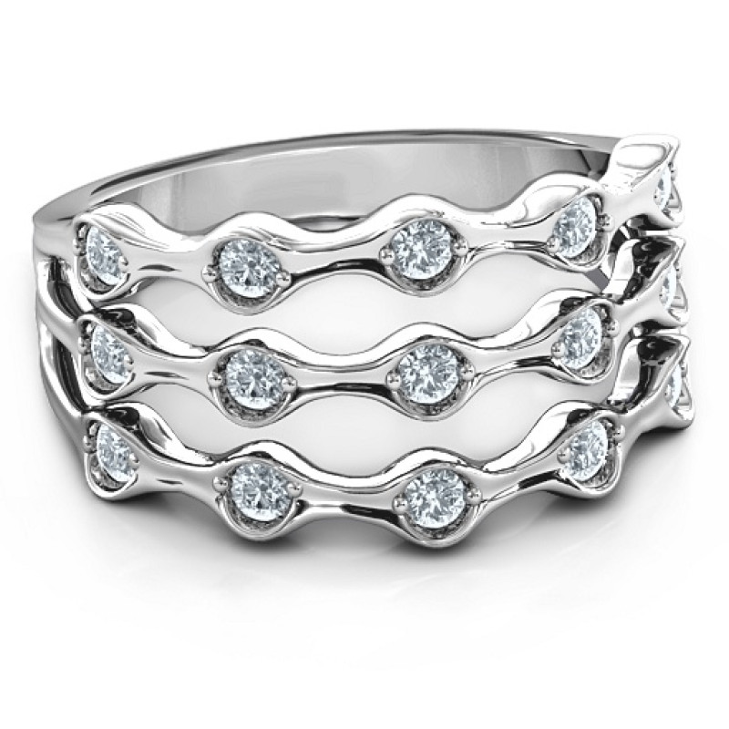 3 Row Fashion Wave Ring 3 Row Fashion Wave Ring with three rows of round stones