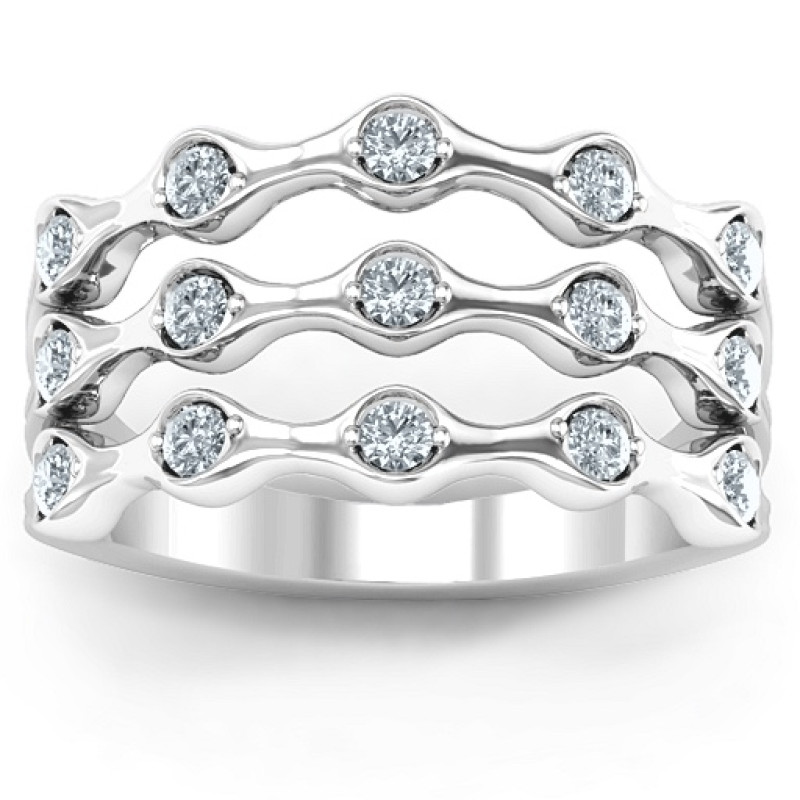 3 Row Fashion Wave Ring 3 Row Fashion Wave Ring with three rows of round stones