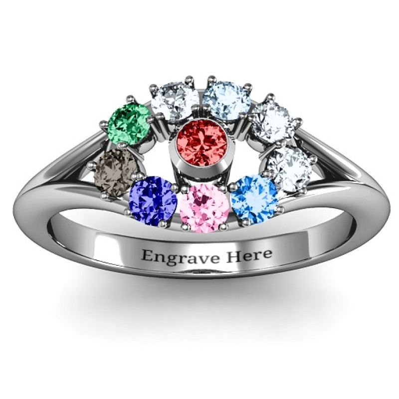 3 to 10 Stone Solar Ring with round stone setting