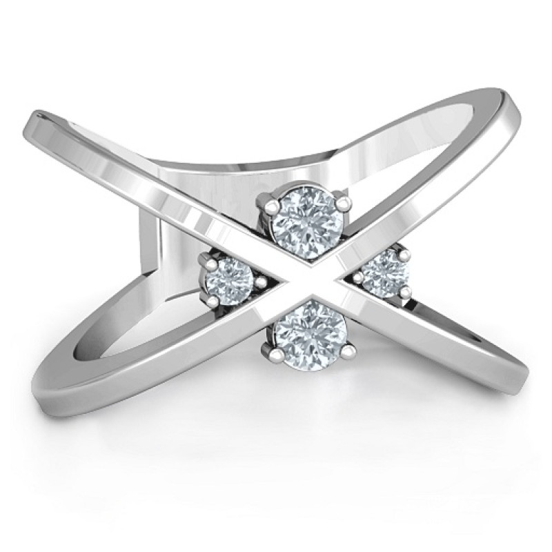 4 Stone Crossover Ring 4 Stone Crossover Ring with four round stone settings