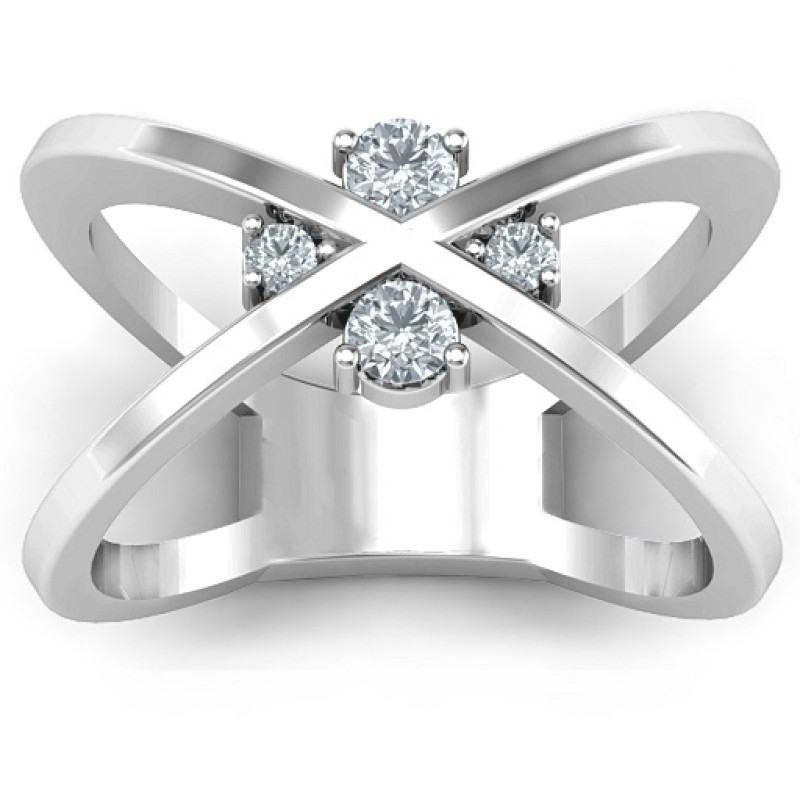 4 Stone Crossover Ring 4 Stone Crossover Ring with four round stone settings