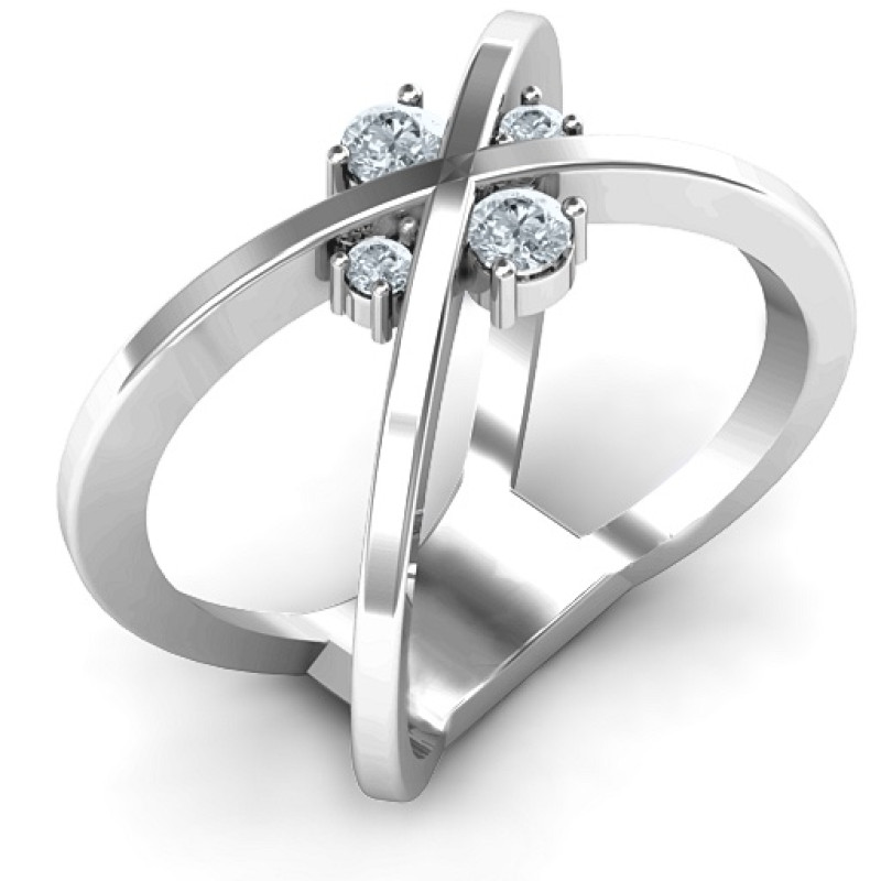 4 Stone Crossover Ring 4 Stone Crossover Ring with four round stone settings