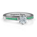 8-prong solitaire ring with twin channel accent stone rows