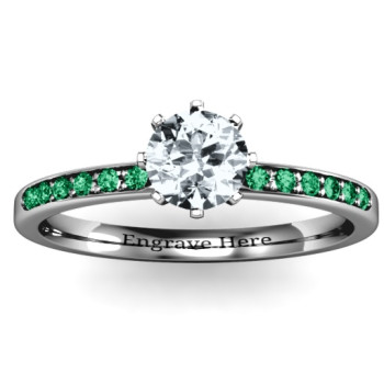 8 Prong Solitaire Set Ring with Twin Channel Accent Rows 8 Prong Solitaire Set Ring with Twin Channel Accent Rows