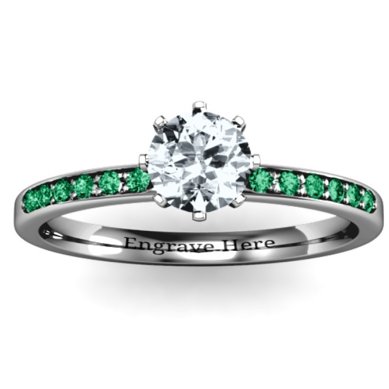 8-prong solitaire ring with twin channel accent stone rows