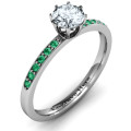 8-prong solitaire ring with twin channel accent stone rows