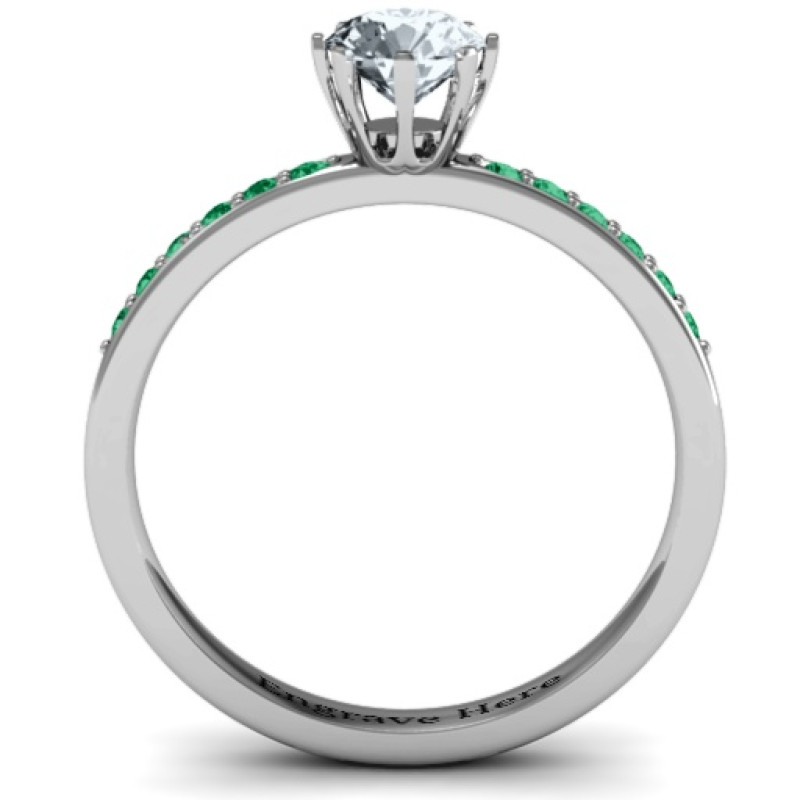 8-prong solitaire ring with twin channel accent stone rows