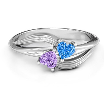 A Couple of Hearts Ring with Cubic Zirconias Stones