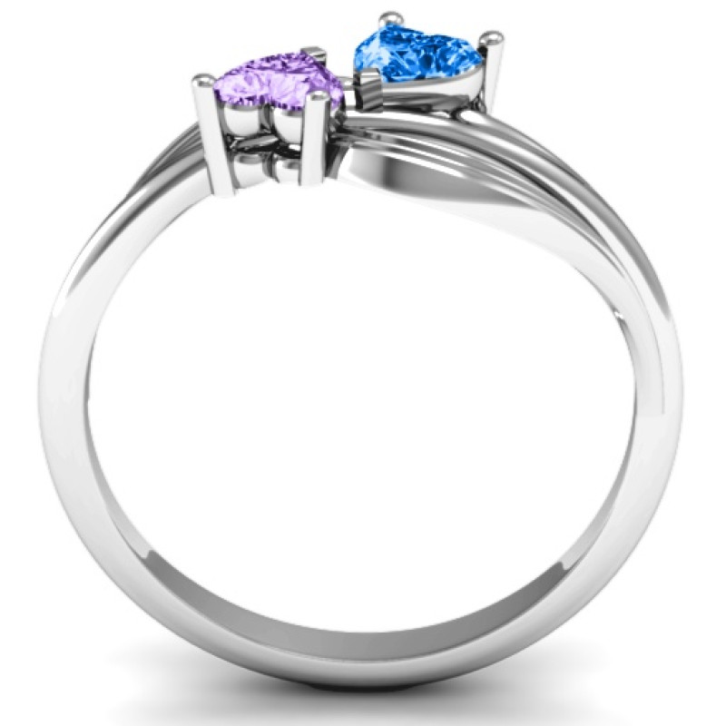 Couple of Hearts ring with swirling bypass band