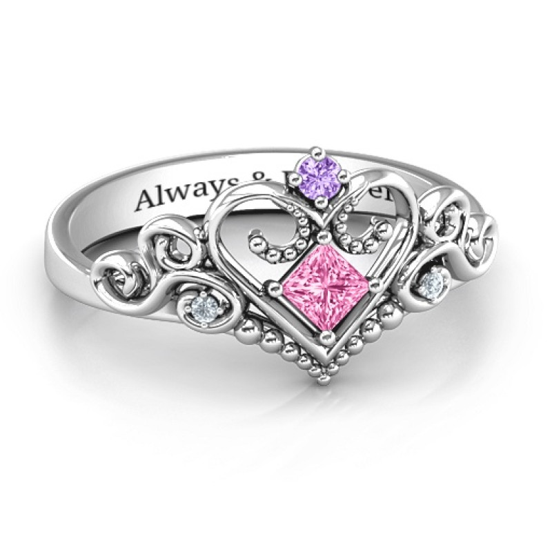Fairytale princess tiara ring with simulated blue topaz stones