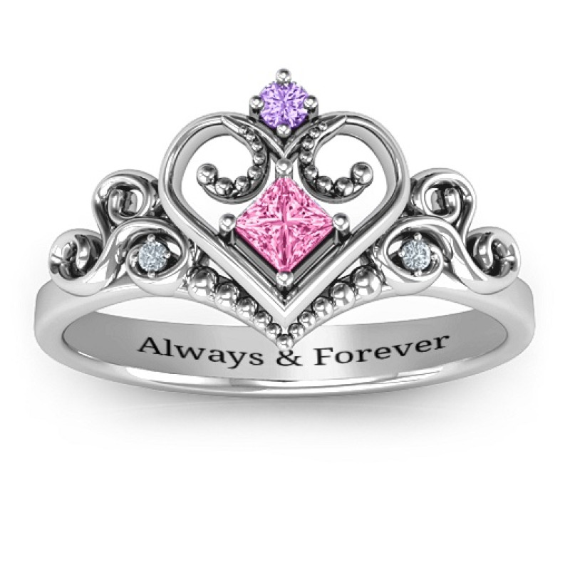Fairytale princess tiara ring with simulated blue topaz stones