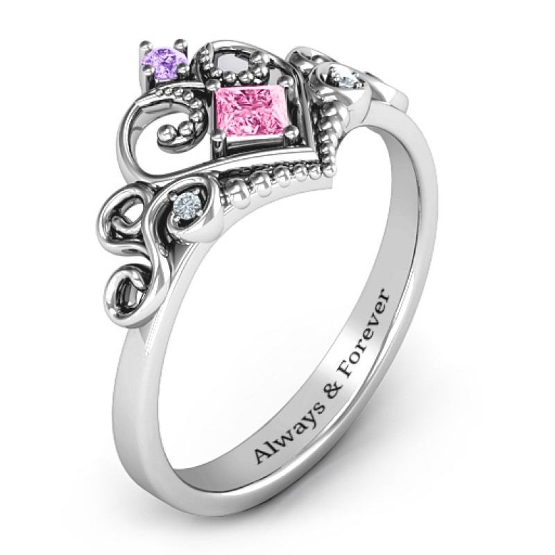 Fairytale princess tiara ring with simulated blue topaz stones