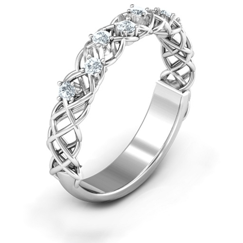Woven in Love ring with simulated emerald stones