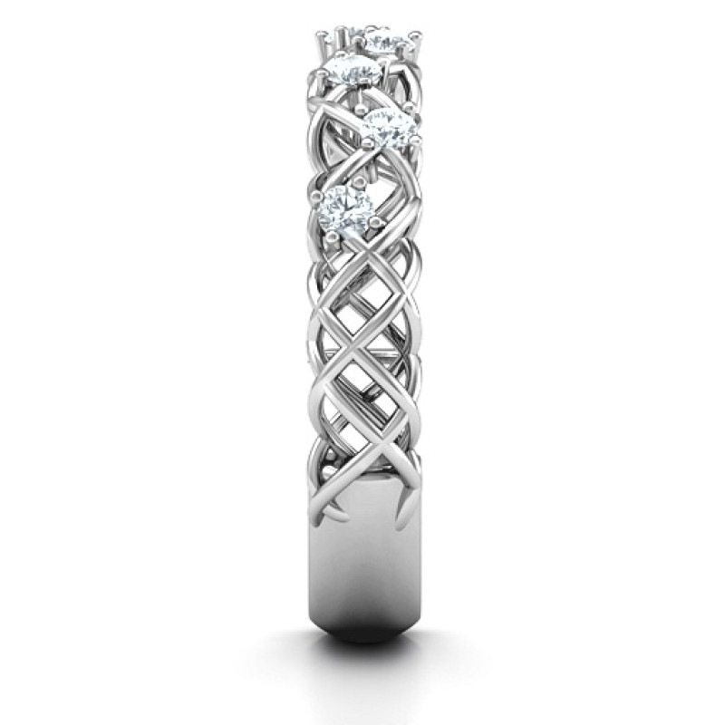 Woven in Love ring with simulated emerald stones