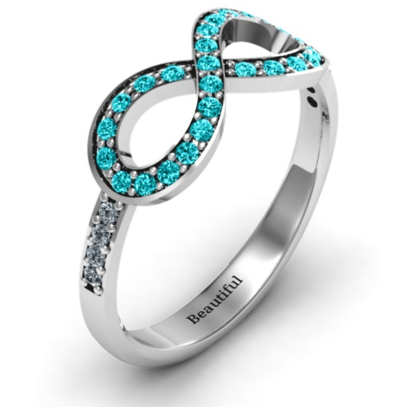Accented Infinity Ring with Shoulder Stones - Detail View Accented infinity ring with shoulder stones, detail view