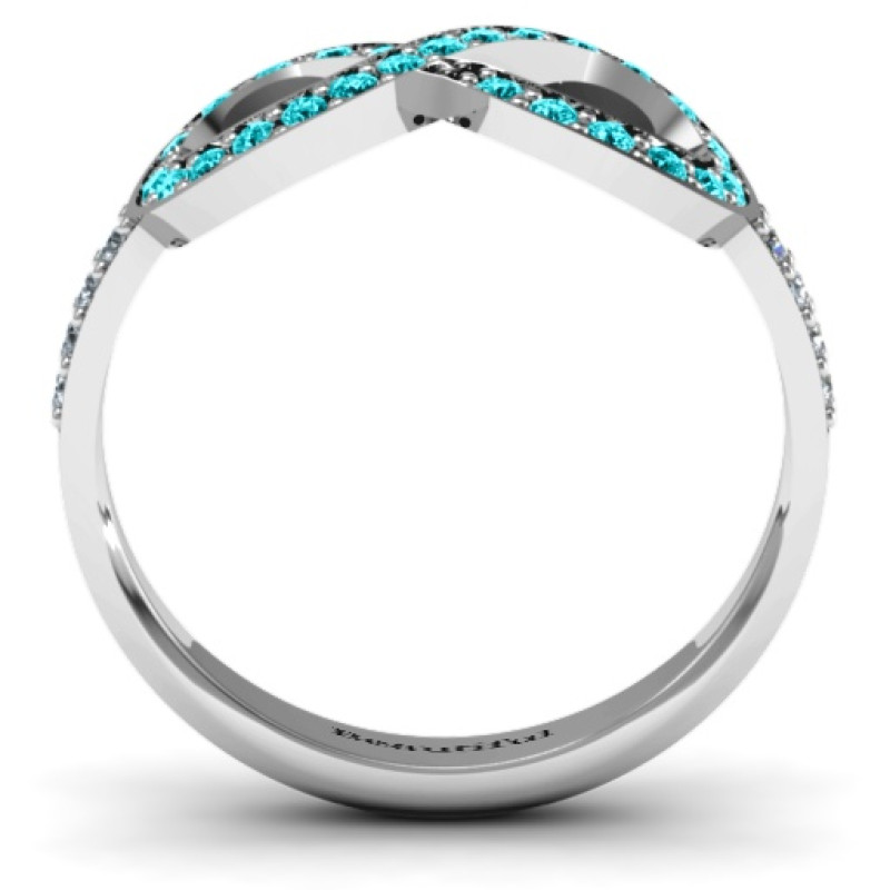 Accented Infinity Ring with Shoulder Stones - Alternate Detail View Accented infinity ring with shoulder stones, alternate detail view
