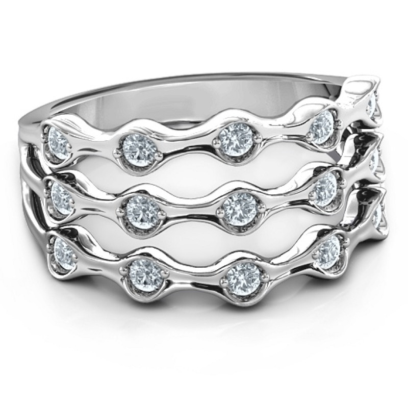 Alternating Stone Fashion Wave Ring Alternating Stone Fashion Wave Ring with three rows of round stones