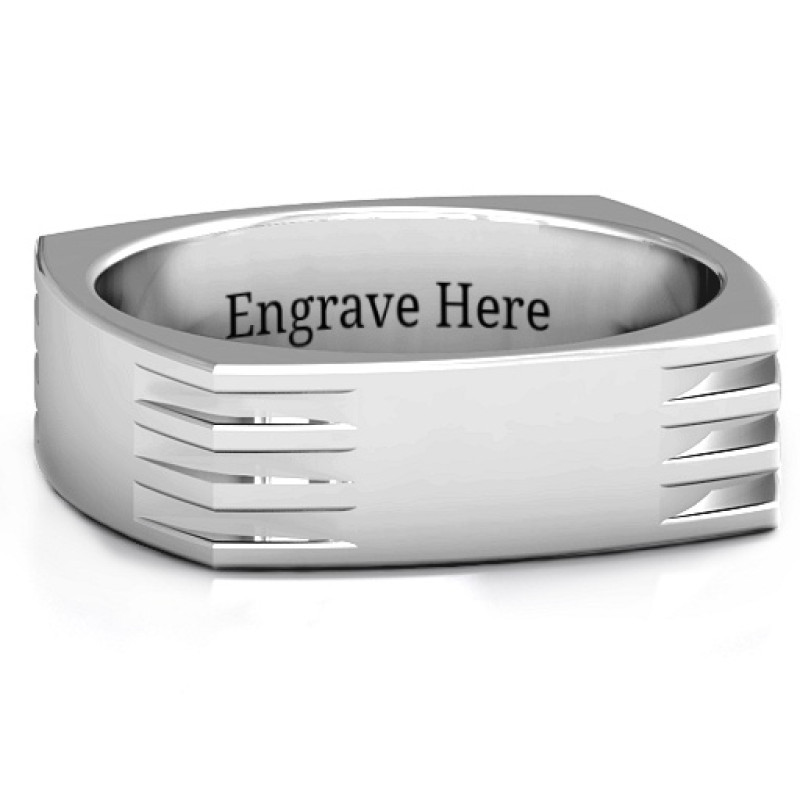 Aero grooved square men's ring with four corner grooves
