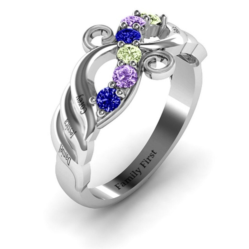 Ariel Wave and Swirl Ring Ariel Wave and Swirl Ring with grooved wave details and round stones