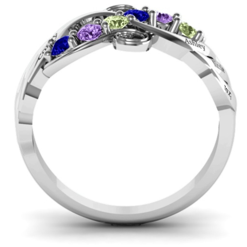 Ariel Wave and Swirl Ring Ariel Wave and Swirl Ring with grooved wave details and round stones
