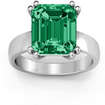 Solid Silver Basket Set Emerald Cut Ring Customed with Birthstone Solid Silver Basket Set Emerald Cut Ring Customed with Birthstone