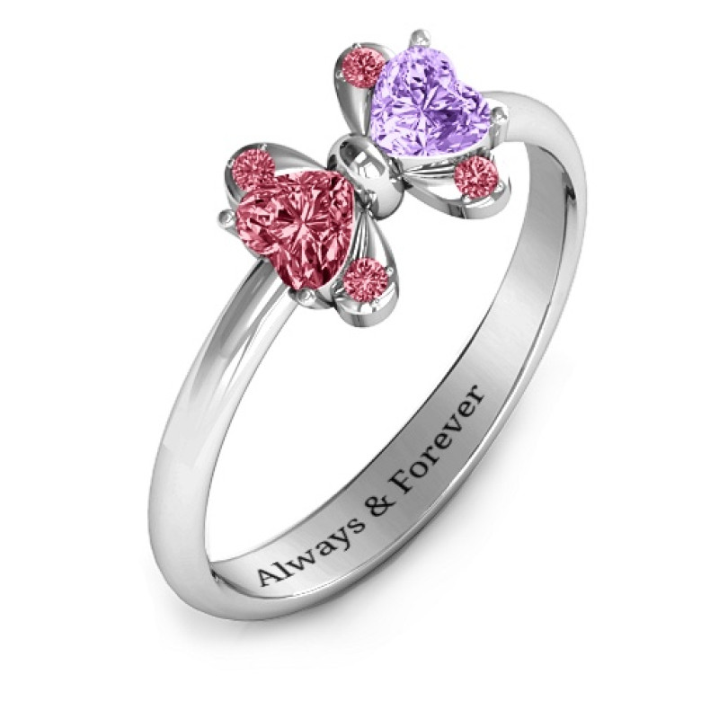 Beauty and the Bow Ring with heart-shaped stones arranged as a bow