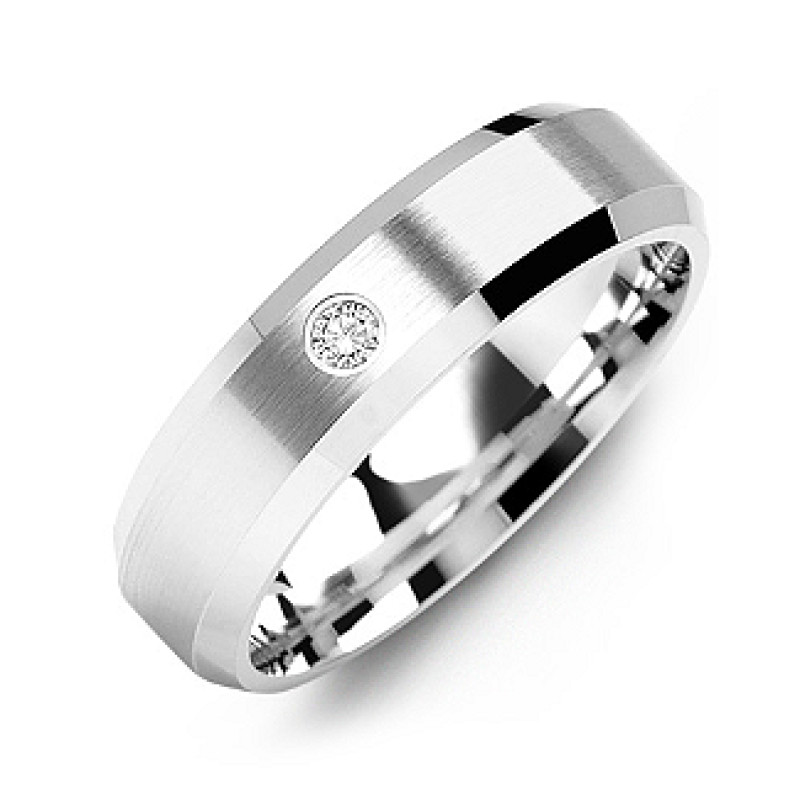 Brushed Beveled-Edge Men's Gemstone Ring Brushed beveled-edge men's gemstone ring with a round diamond