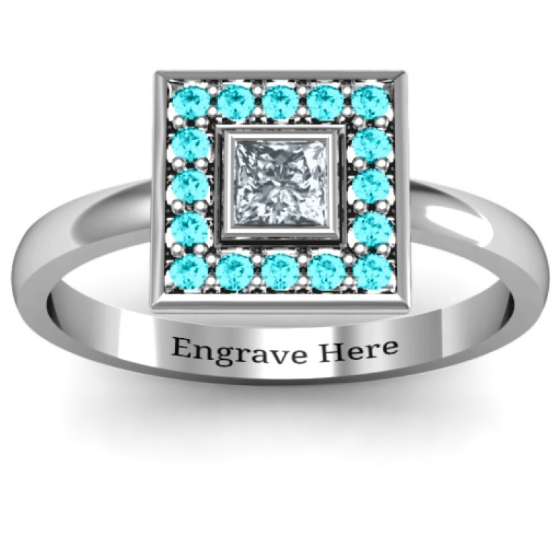Bezel Princess Stone Ring with Channel Accents Bezel princess stone ring with channel accents