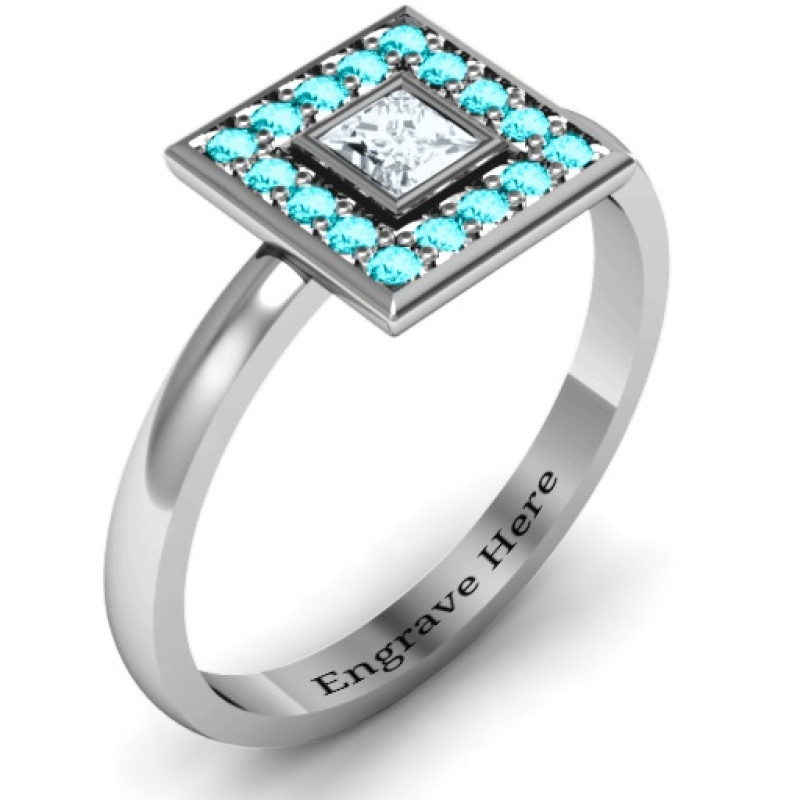 Bezel Princess Stone Ring with Channel Accents Bezel princess stone ring with channel accents