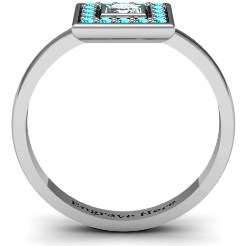 Bezel Princess Stone Ring with Channel Accents Bezel princess stone ring with channel accents