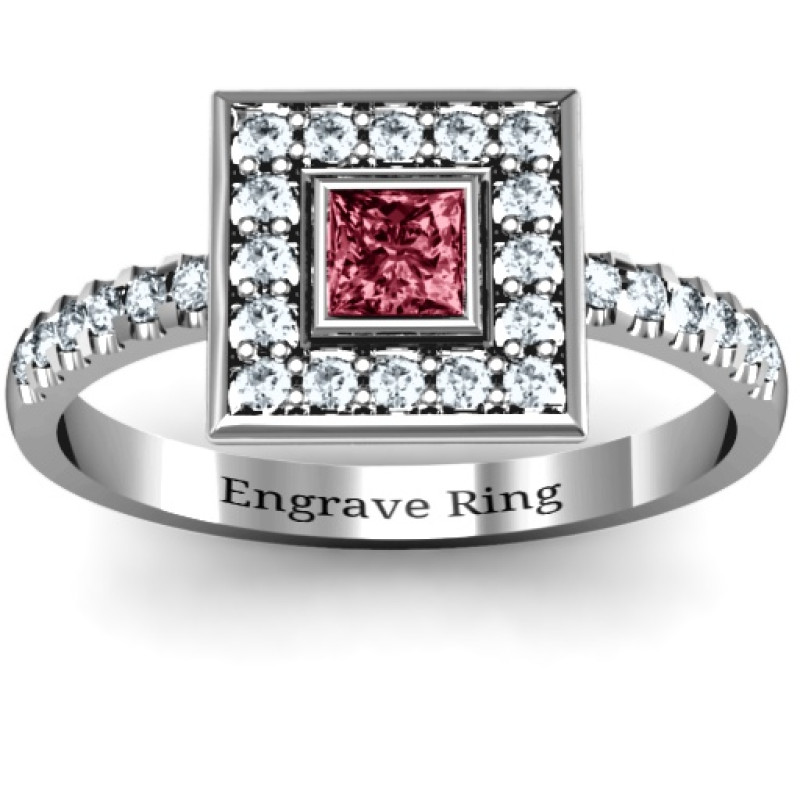 Custom Bezel Princess Stone Channel Accent Ring Bezel princess stone ring with channel accents in the band